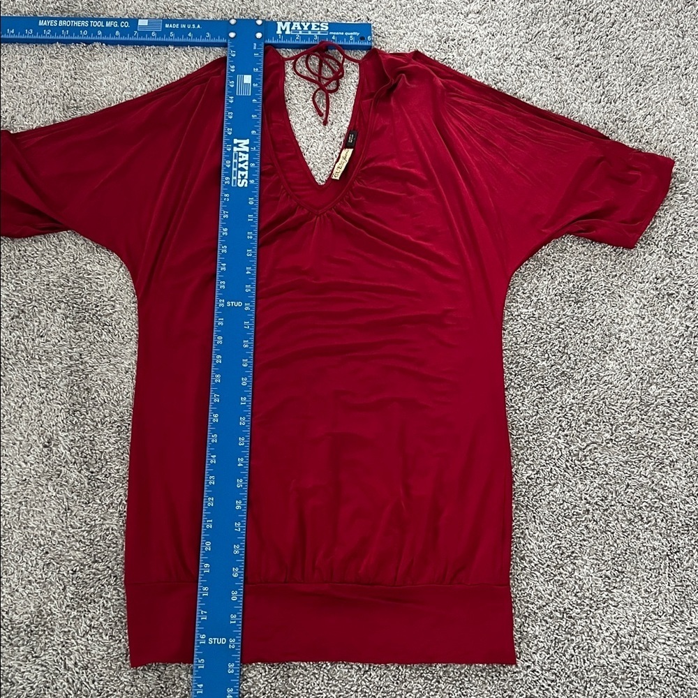 Guess Jeans Red Dress with Statement Sleeves Front and Back V w/ Back Tie Size L - Picture 8 of 10